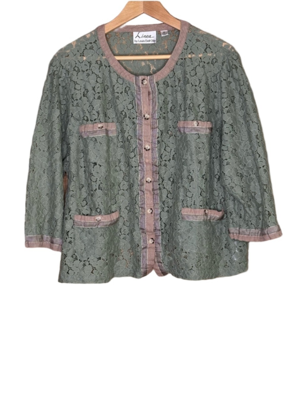 Vintage Linea by Louis Dell'Olio Cropped Lace Jacket with Checked Ribbon Trim 2X